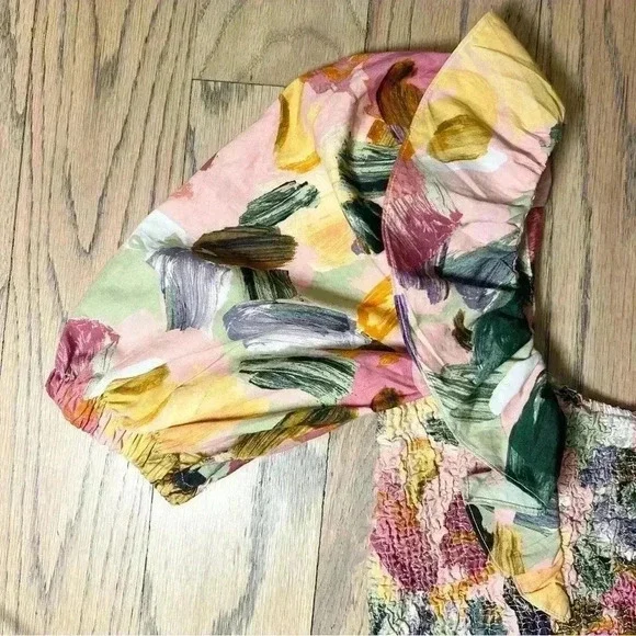 ZARA Women’s One Sided Puff Sleeve Smocked Floral Crop Top Size X-Small - Picture 6 of 10